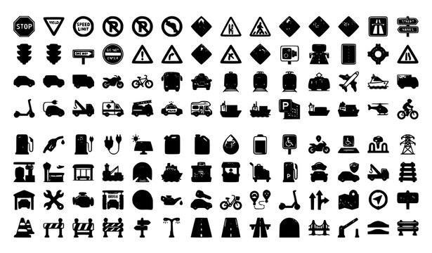 Transportation Infrastructure Vector Icons Parking and Fuel Set