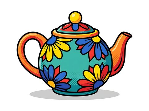 Colorful decorative ceramic fish bowl with goldfish.