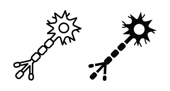 Neuron icon set showing nerve cell anatomy with axon dendrites and soma for medical science biology education and brain research projects
