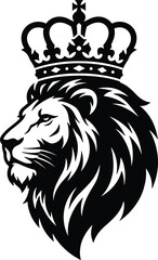 Obraz premium Black and white illustration of a lions head with a crown