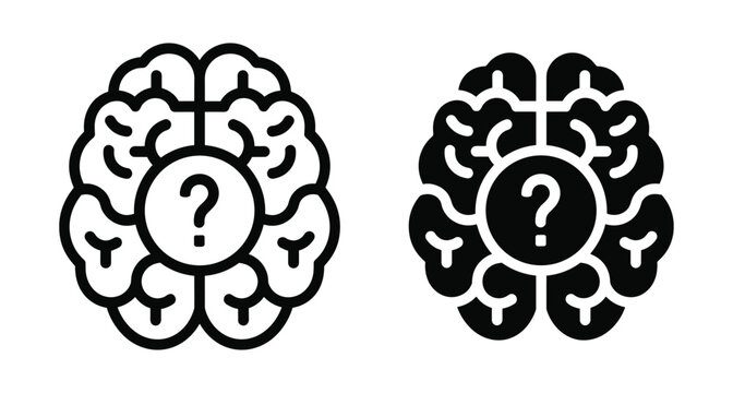 Brain icon with question mark representing confusion memory loss dementia alzheimer disease mental health psychology problem solving curiosity and neurology