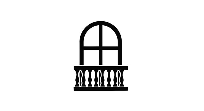 Vector illustration of icon of a classic arched window with a balcony on a transparent background