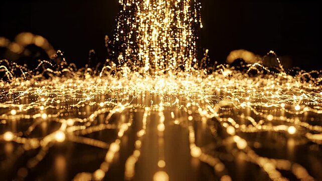 Golden Quantum Data Stream AI Technology Background 4K