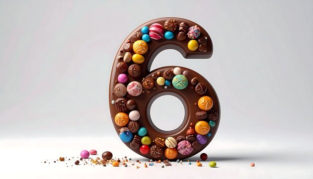 Colorful doughnut with sprinkles and candy on white background.