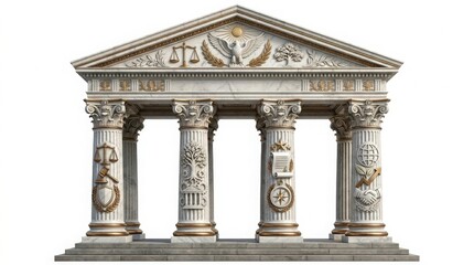 Obraz premium Ornate white marble temple with gold accents isolated on white background