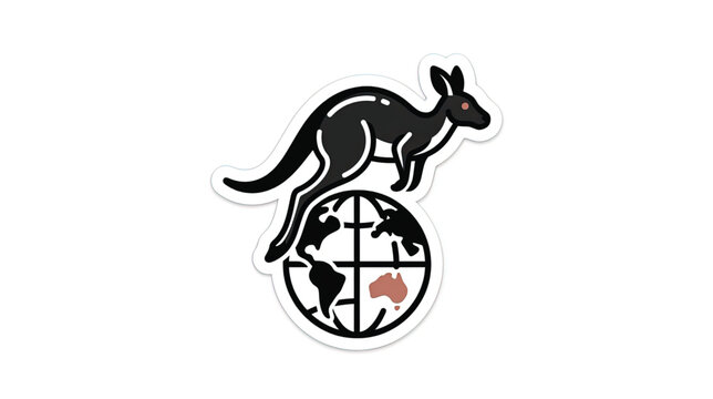 Black Kangaroo on Globe Icon.