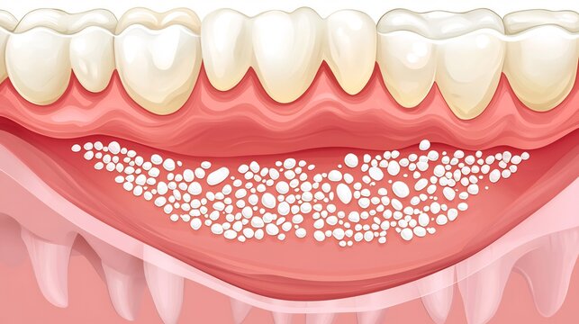 Medical Illustration of Dental Plaque and Tartar Buildup on Human Gums and Teeth