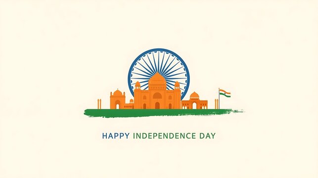 Happy Independence Day India Graphic with Ashoka Chakra Wheel