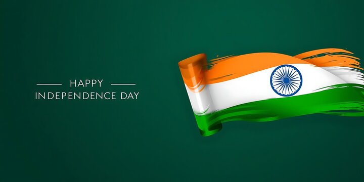 Happy Independence Day Banner with Waving Indian Flag Tricolor