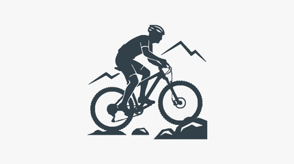 Fototapeta premium Black and white line drawing of a cyclist in motion.