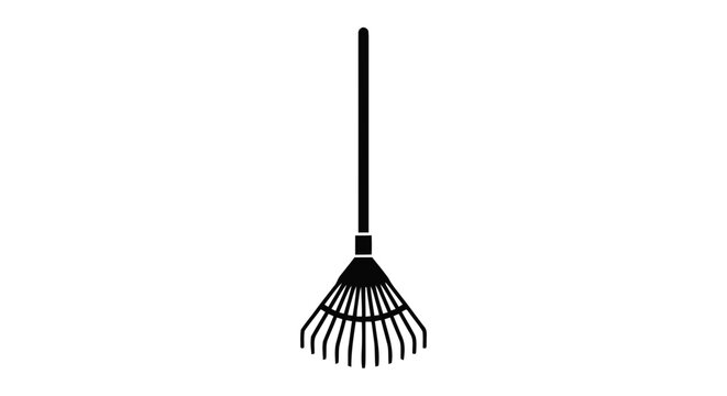 Vector illustration of black silhouette icon of a garden rake on a transparent background