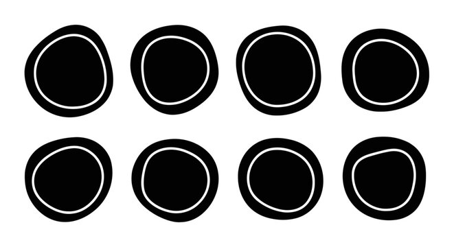 Vector illustration of hand drawn doodle circles set, rough organic round shapes on a transparent background