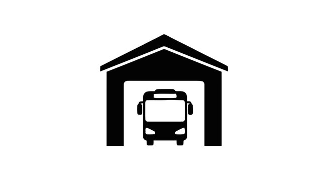 Vector illustration of bus depot icon, bus station symbol, public transport garage vector illustration on a transparent background