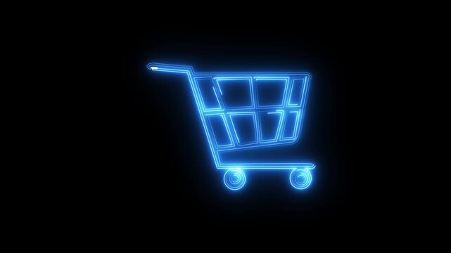 A glowing neon man with dustbin icon animation. Beggar homeless guy near trash can for concept, waste bins full of different types of garbage animation on a black background.