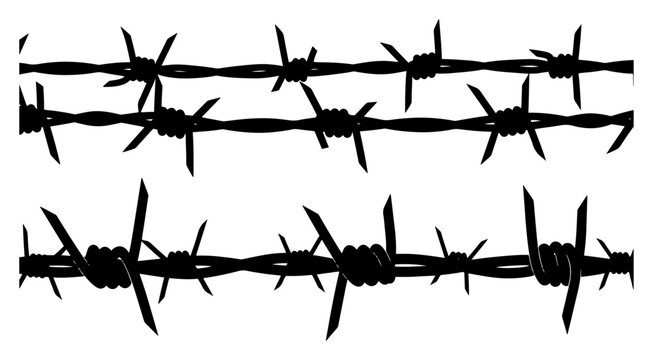 Barbed wire strands silhouette in horizontal composition in minimalist graphic style