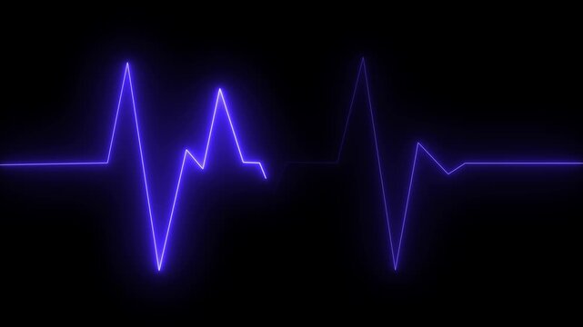 ECG monitor beating heart with a neon electrocardiogram overlay, Pulse, heart rhythm, heartbeat cardiogram, line icon on black background.