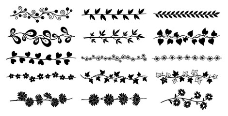 Floral dividers and decorative leaf borders in minimalist botanical silhouette style © Aisha Kudorova