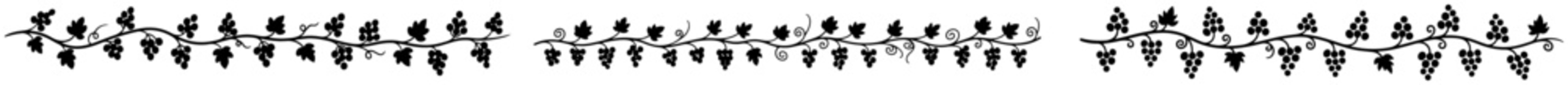 Grape vine borders with fruit clusters in decorative silhouette style
