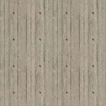 Seamless board-formed concrete wall texture with distinct wood grain patterns and circular tie-rod holes. Ideal for architectural backgrounds, industrial designs, and modern interior concepts.