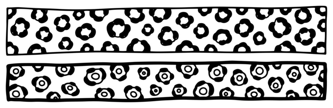Leopard print animal pattern border set for surface design in hand drawn doodle style
