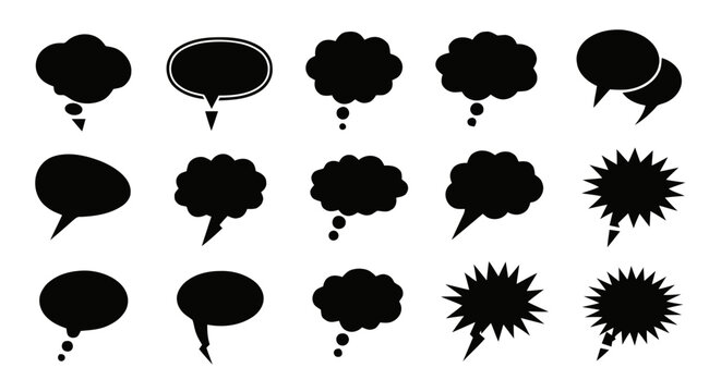 Vector illustration of set of black speech bubbles and thought clouds on a transparent background