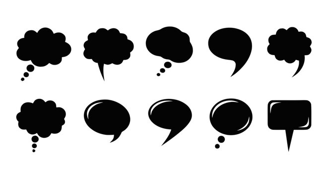 Vector illustration of set of black speech bubbles and thought clouds on a transparent background