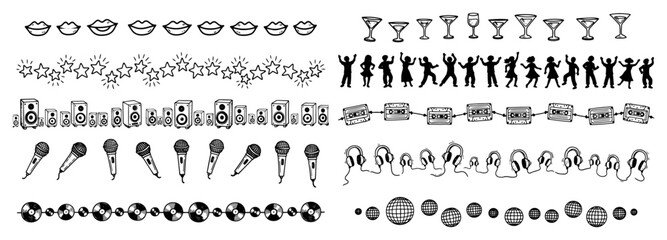 Fototapeta premium Music party nightlife elements collection for event decoration in hand drawn doodle style