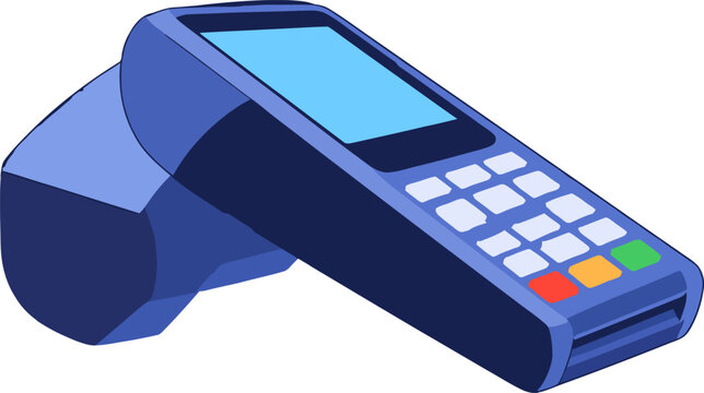Credit Card POS Machine Vector Graphic - Perspective EDC Terminal Illustration for Commercial Checkout and Banking Solution Asset