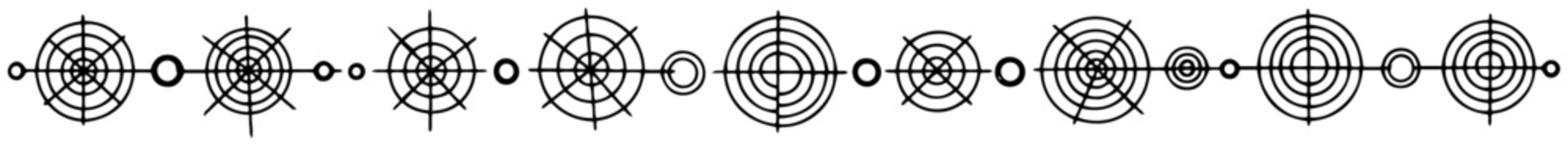 Abstract target and web horizontal seamless border in hand drawn doodle style