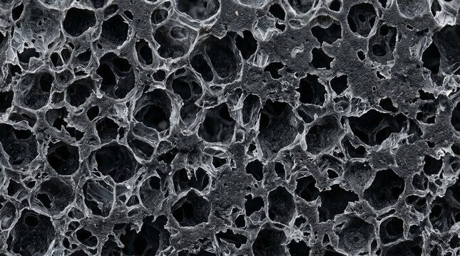 Intricate Macro Photograph Of A Sponge-Like Porous Material With A Dark Background