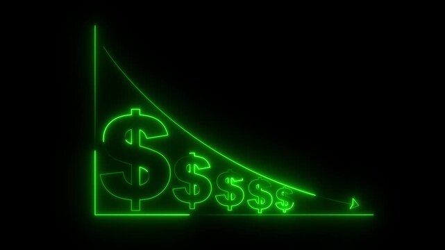 glowing neon Quality control and company cost reduction. Cost reduction icon. Cost decrease money down arrow. corporate business efficiently save cost and company resources by reduction. animation