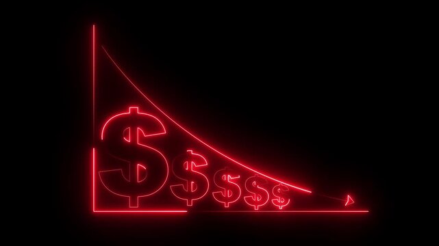 glowing neon Quality control and company cost reduction. Cost reduction icon. Cost decrease money down arrow. corporate business efficiently save cost and company resources by reduction. animation