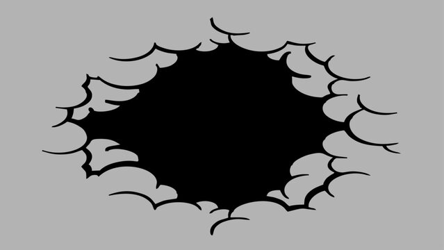 Comic book crack hole background with torn paper effect. Pop art vector illustration of a dark breach opening, an explosive wall crack, or a shattered concrete frame with copy space in the center.