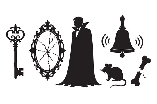 Set of halloween vampire and gothic mystery icons silhouette