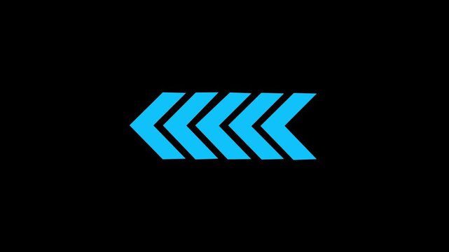 Arrow icon animation, left direction loop, right to left arrow sign, loading animation concept. lift-directional arrow loop animation .Arrow sign animated on a black background. 4k video.