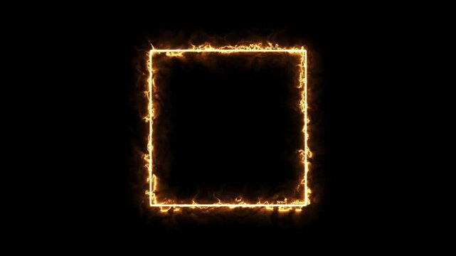 Futuristic golden geometric rectangle frame loop, shining yellow plasma energy border animation isolated on black 4K