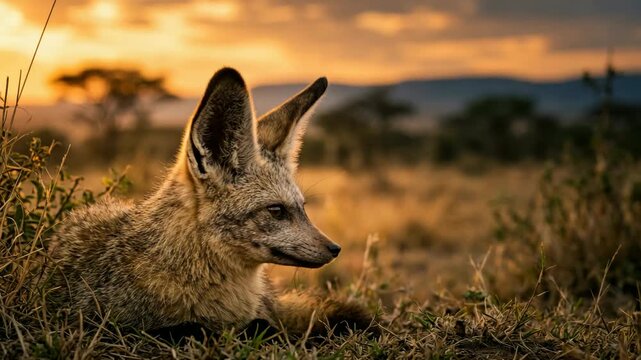 bat eared fox africa resting close up sunset light wildlife video