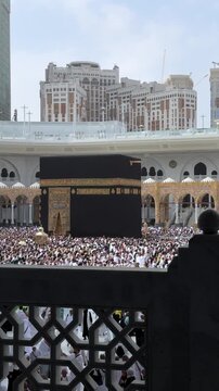 Makkah Sacred Islamic Pilgrimage Destination with Muslims Performing Tawaf Around Kaaba During Hajj and Umrah in Saudi Arabia Today