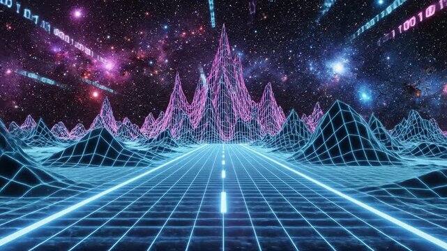 Futuristic digital in a vast cosmic starry space background evoking concepts of virtual reality technology progress data computing