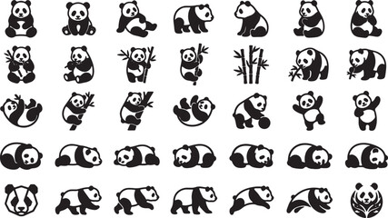 blackandwhite panda bear icons set © Sumon90cs