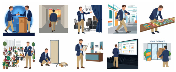 Fototapeta premium Professional Event Manager and Conference Organizer Illustration Set