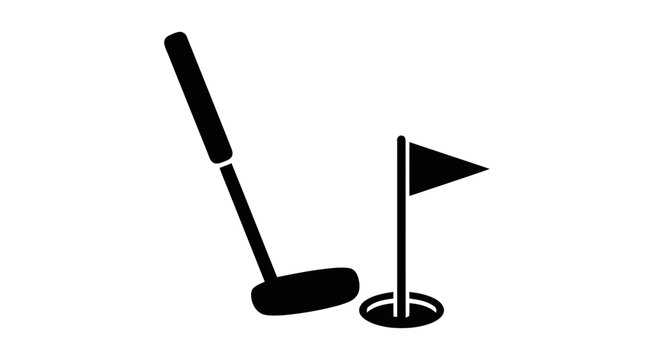 Vector illustration of golf putter and hole with flag icon on a transparent background