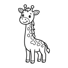 Fototapeta premium Cute kawaii giraffe coloring page for kids with wild animal, tall animal