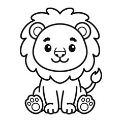 Fototapeta premium Adorable lion cub line art illustration for kids with big cat, wild animal