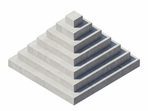 Grey 3d step pyramid icon with layered squares