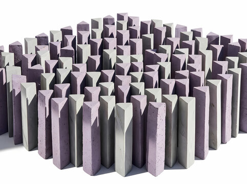Group of tall grey concrete pillars standing together
