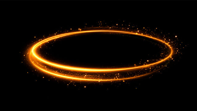 Golden glowing lens flare PNG overlay with radiant circular halo and glitter particles