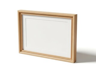 Fototapeta premium Modern wooden picture frame with white matting, isolated on a white background.