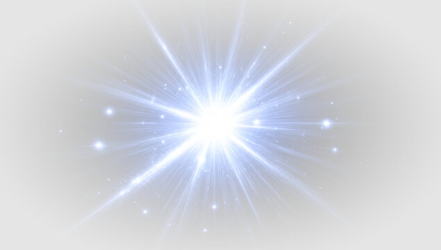 Blue glowing starburst PNG overlay with sparkling radiant light effect, on transparent background