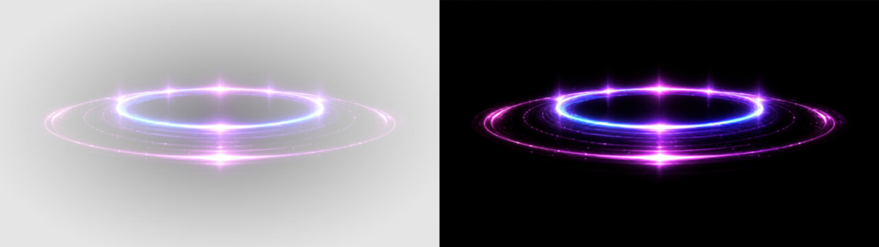 Blue purple lens flare PNG overlay with luminous glowing halo rings, on transparent background